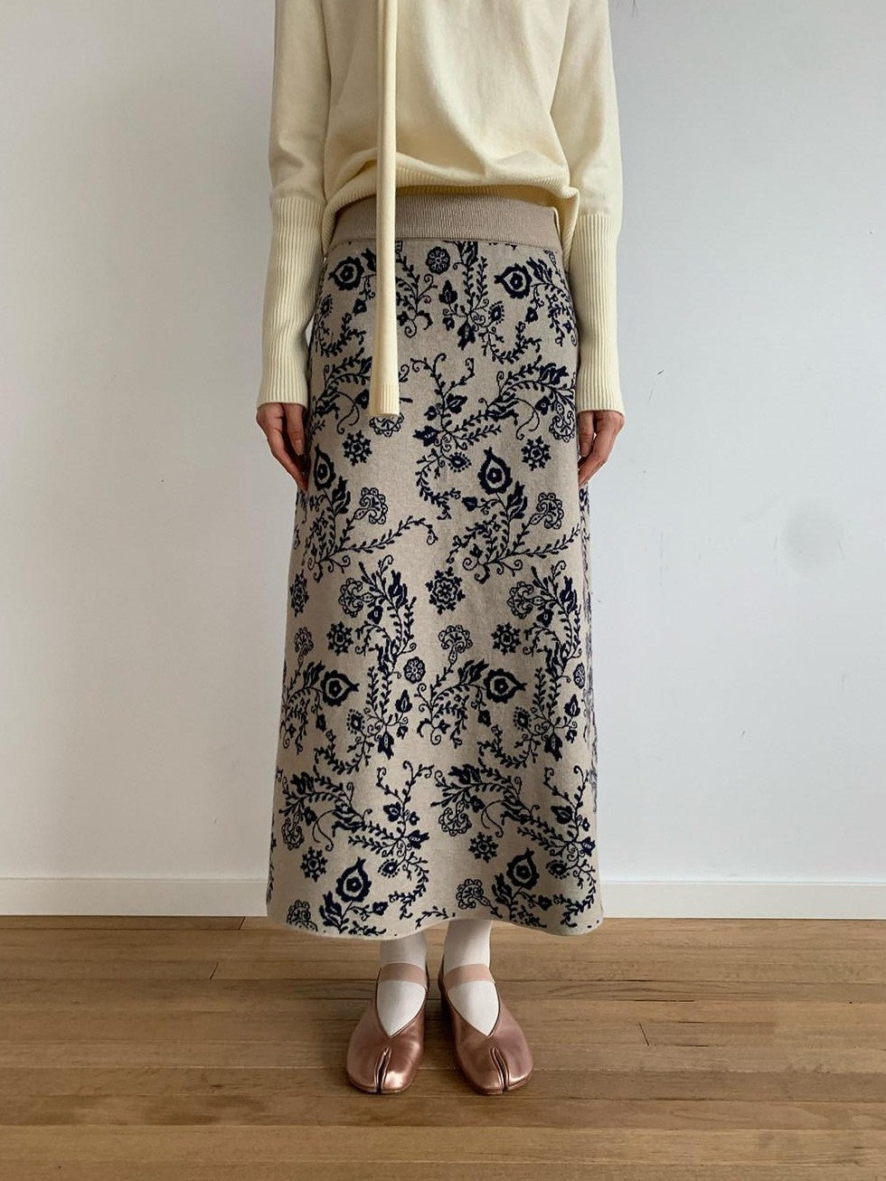 Dorydory Vintage Floral Bird Knit High Waist Straight Women&