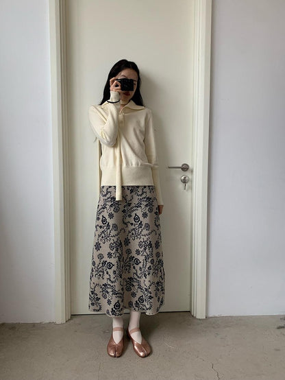 Dorydory Vintage Floral Bird Knit High Waist Straight Women&