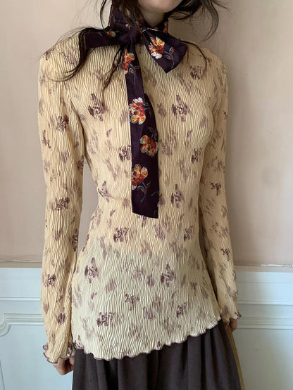 Vintage Floral Print Textured Blouse