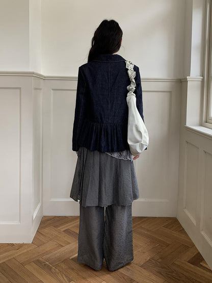 Dorydory Vintage Indigo Washed Denim Jacket With Floral Collar