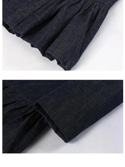 Vintage Indigo Washed Denim Jacket With Floral Collar