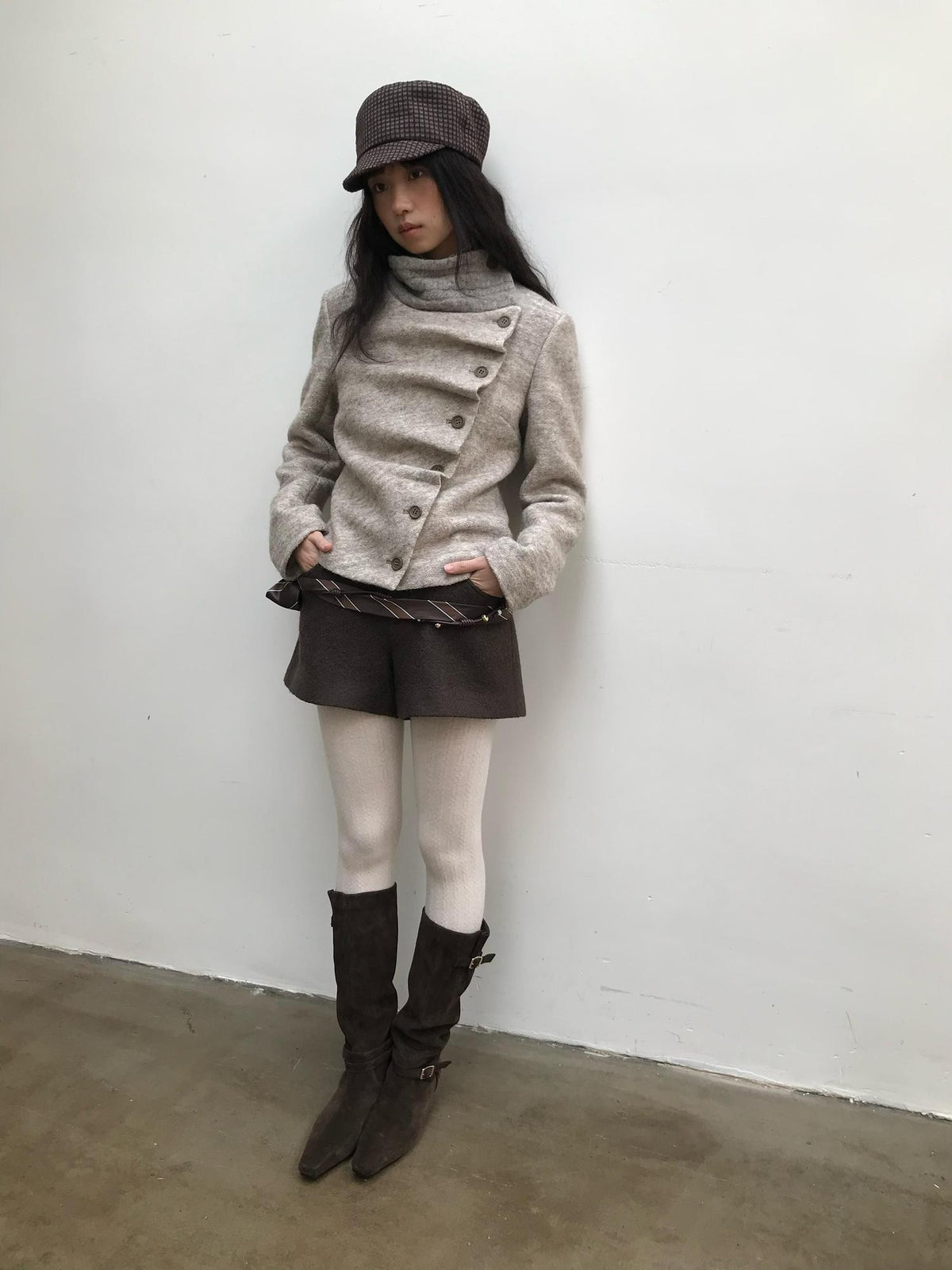 Dorydory Vintage Knit Trim Irregular Placket Wool Blend Women&