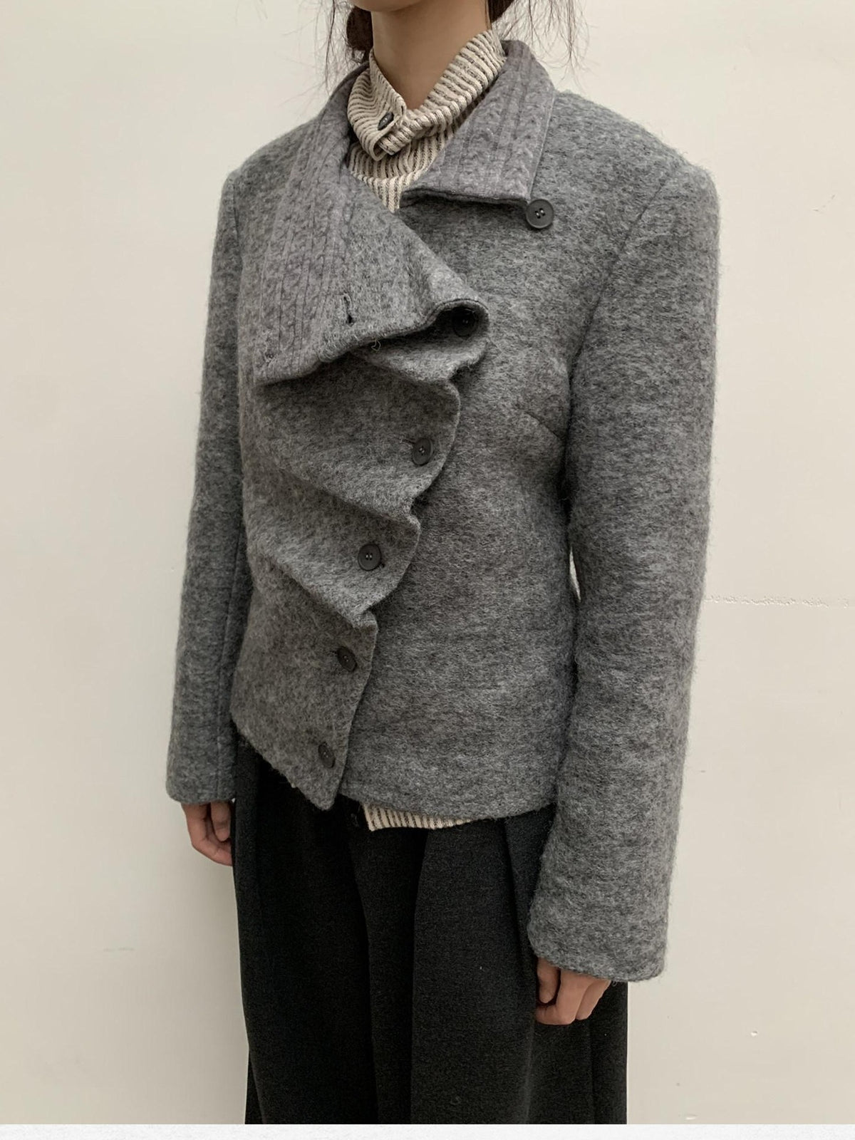 Dorydory Vintage Knit Trim Irregular Placket Wool Blend Women&