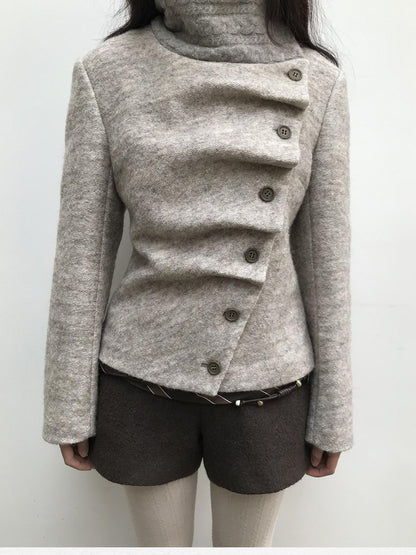 Dorydory Vintage Knit Trim Irregular Placket Wool Blend Women&