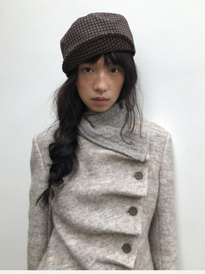Dorydory Vintage Knit Trim Irregular Placket Wool Blend Women&