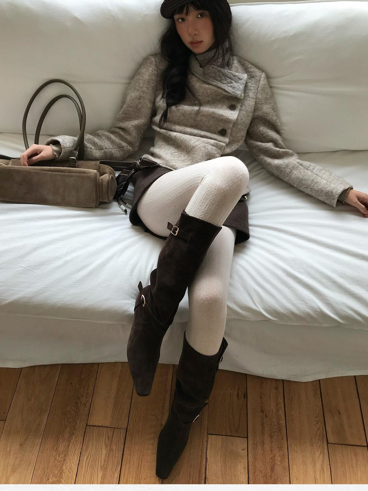 Dorydory Vintage Knit Trim Irregular Placket Wool Blend Women&