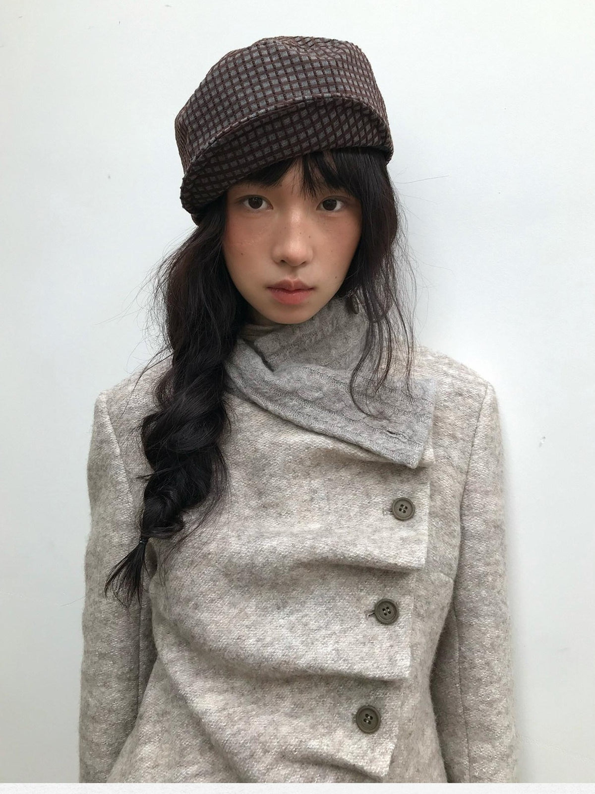 Dorydory Vintage Knit Trim Irregular Placket Wool Blend Women&