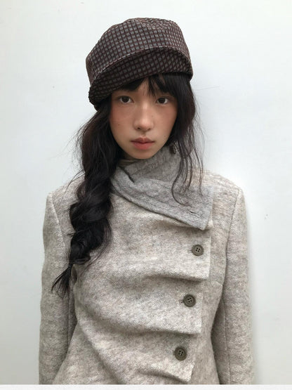 Dorydory Vintage Knit Trim Irregular Placket Wool Blend Women&