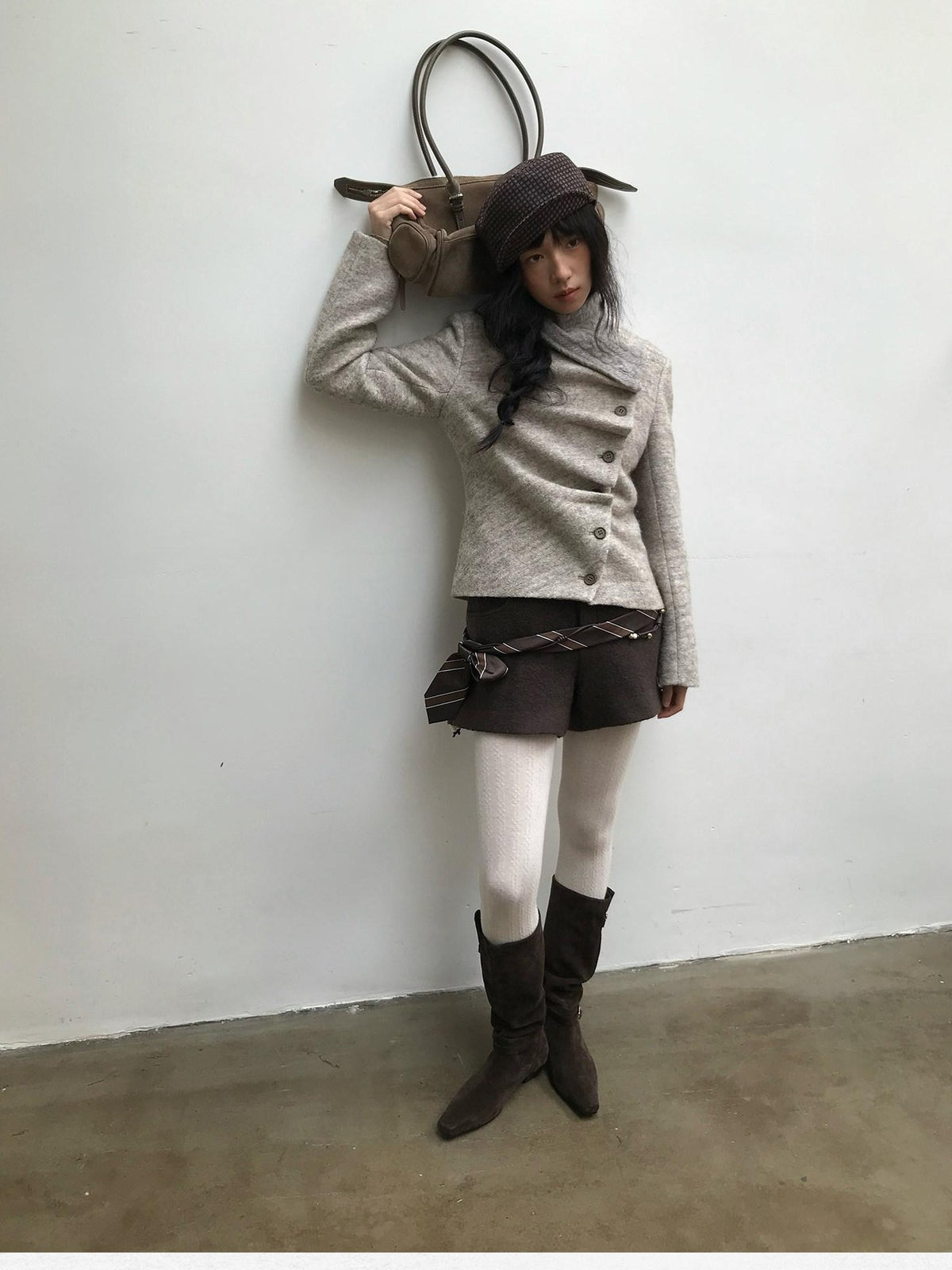 Dorydory Vintage Knit Trim Irregular Placket Wool Blend Women&