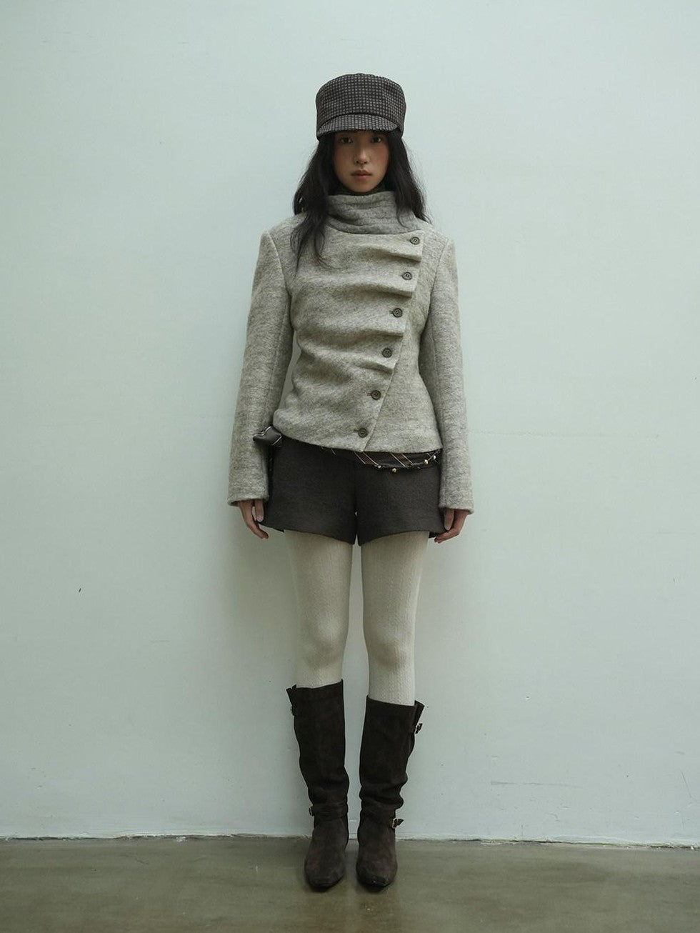 Dorydory Vintage Knit Trim Irregular Placket Wool Blend Women&
