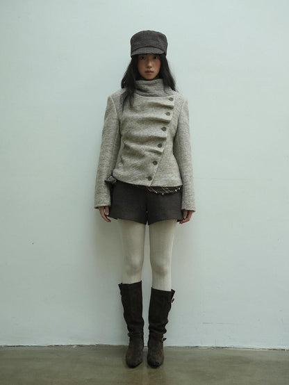 Dorydory Vintage Knit Trim Irregular Placket Wool Blend Women&