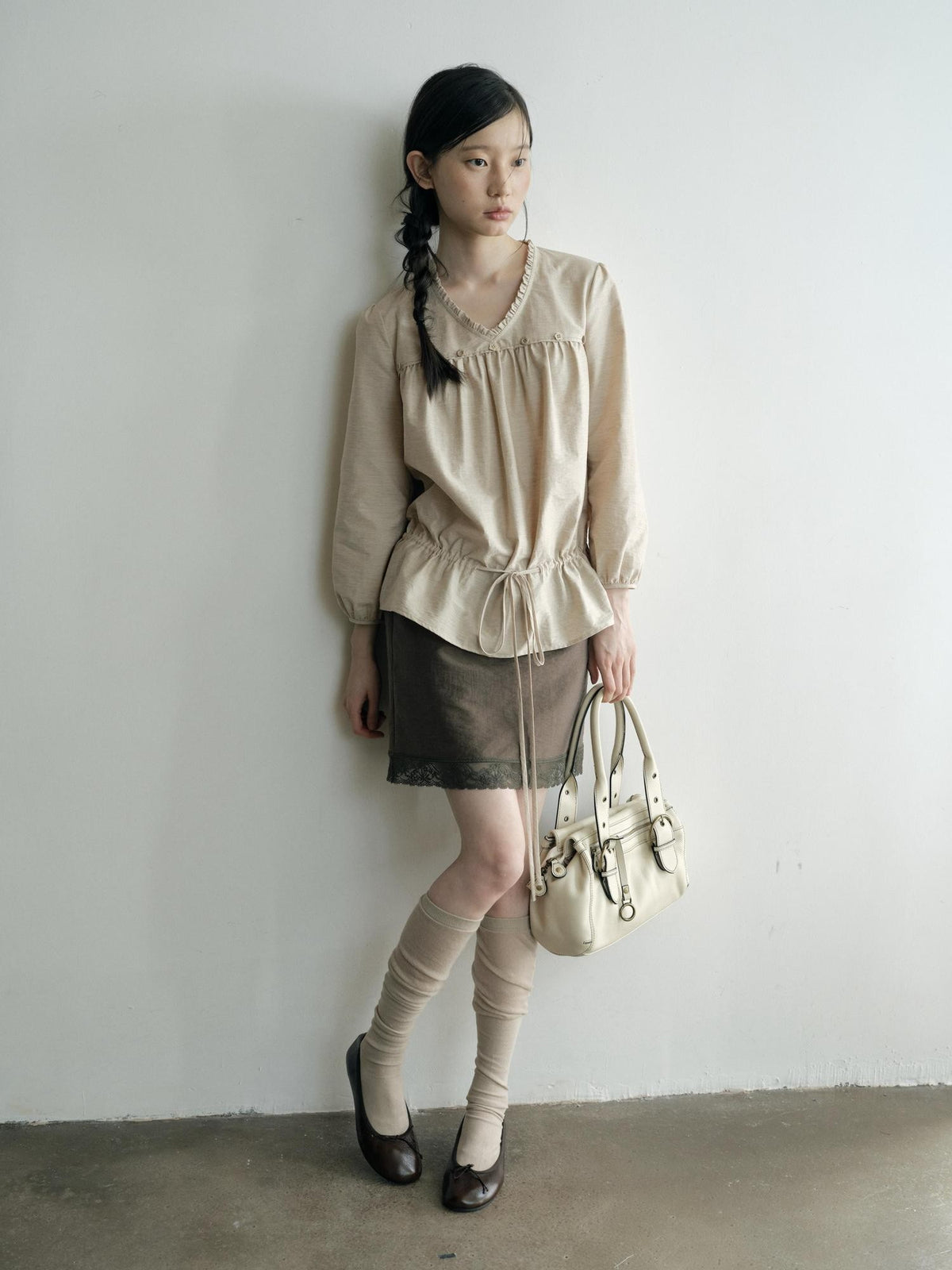 Dorydory Vintage Lace Trim A Line Tie Waist Women&