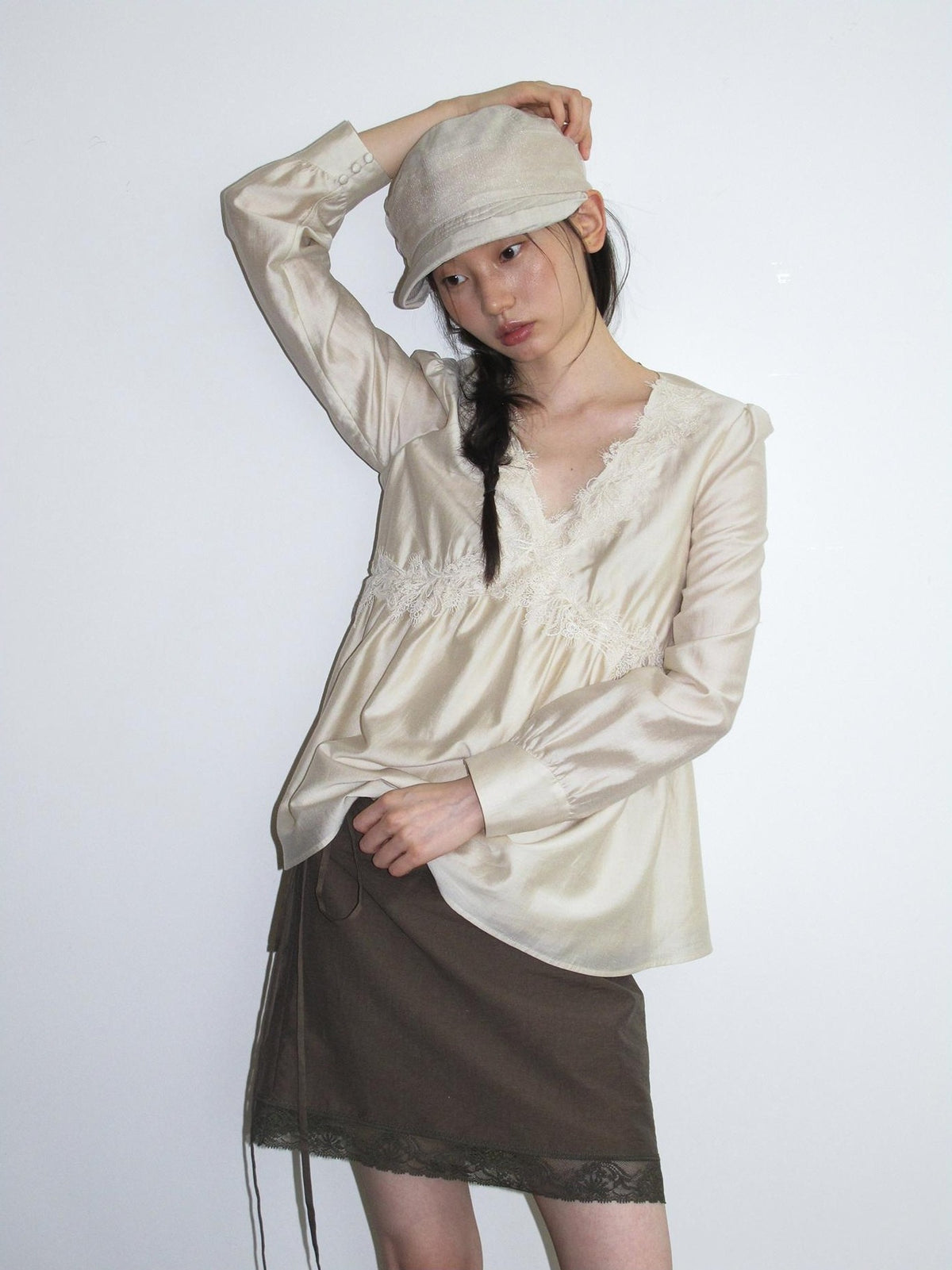Dorydory Vintage Lace Trim A Line Tie Waist Women&