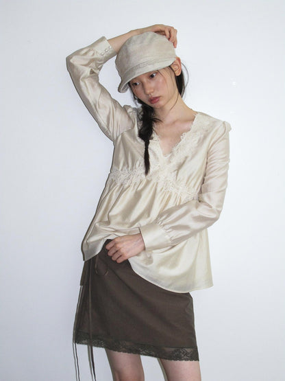 Dorydory Vintage Lace Trim A Line Tie Waist Women&