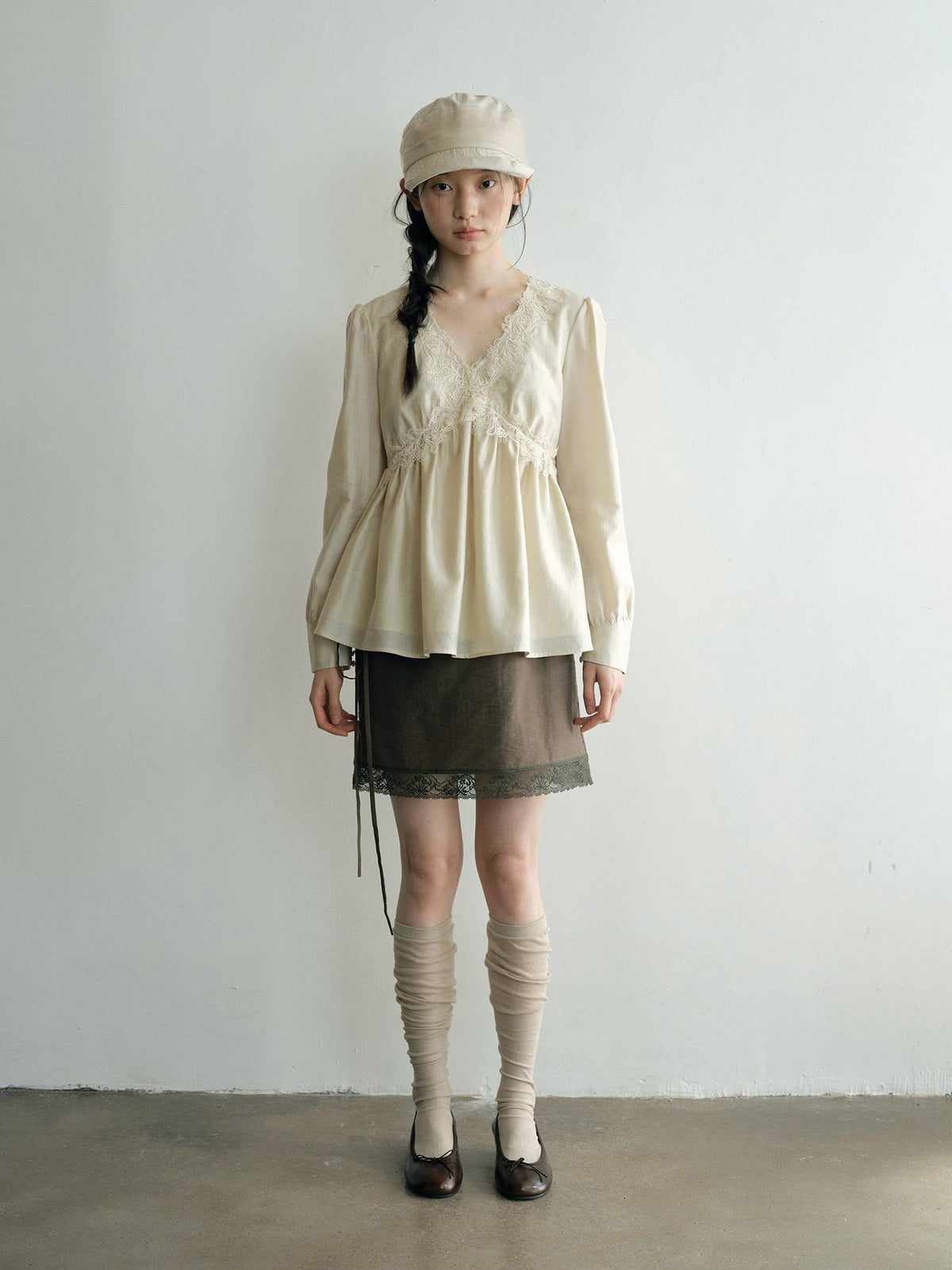 Dorydory Vintage Lace Trim A Line Tie Waist Women&