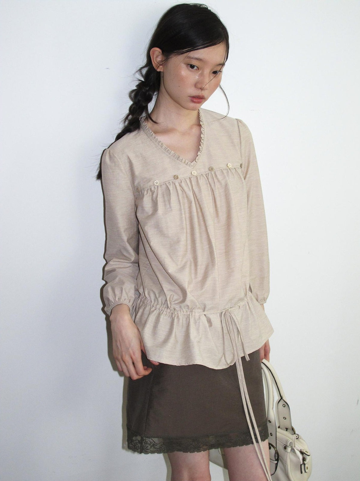 Dorydory Vintage Lace Trim A Line Tie Waist Women&