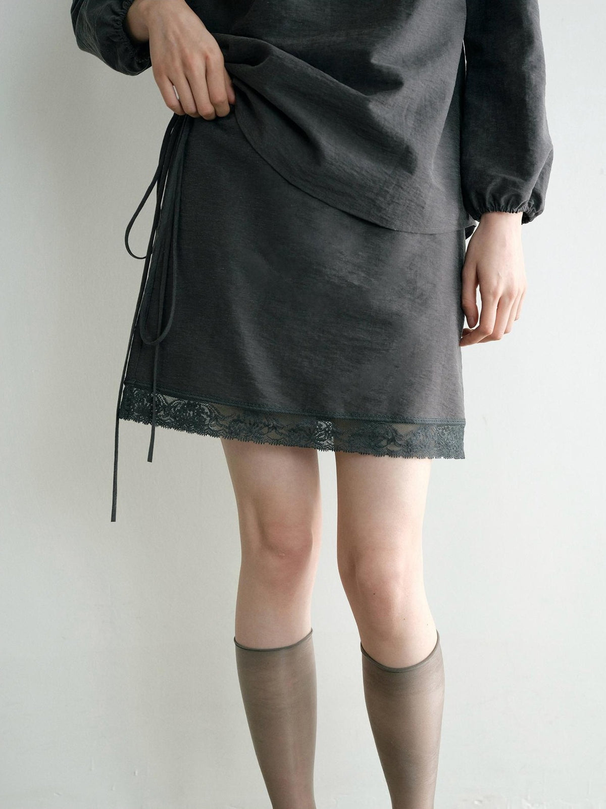 Dorydory Vintage Lace Trim A Line Tie Waist Women&