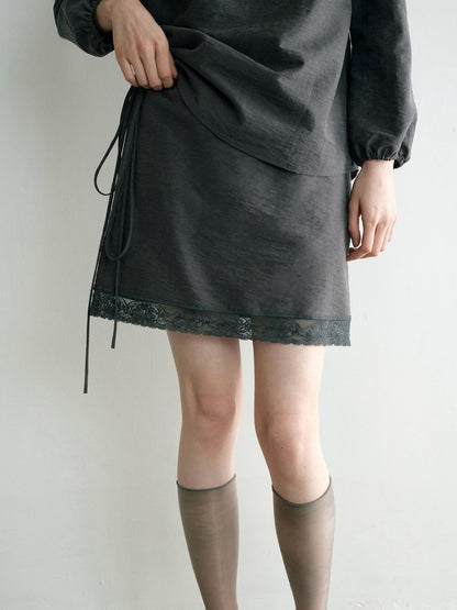 Dorydory Vintage Lace Trim A Line Tie Waist Women&