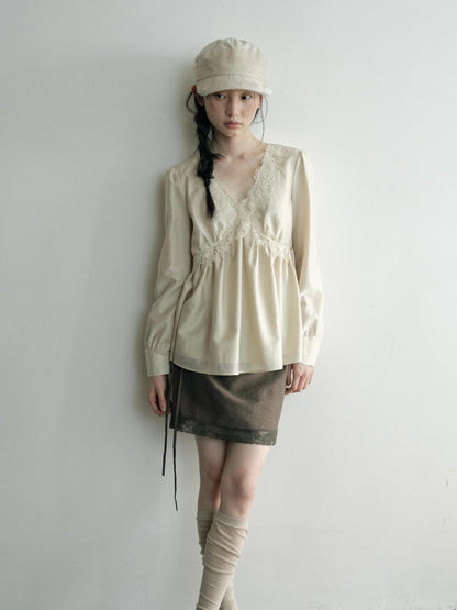 Dorydory Vintage Lace Trim A Line Tie Waist Women&
