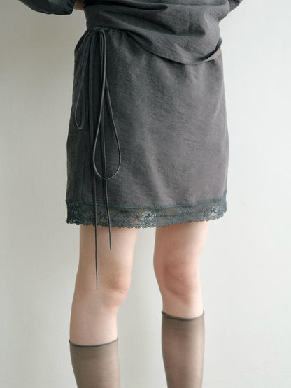 Dorydory Vintage Lace Trim A Line Tie Waist Women&