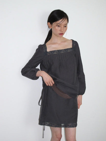 Dorydory Vintage Lace Trim A Line Tie Waist Women&