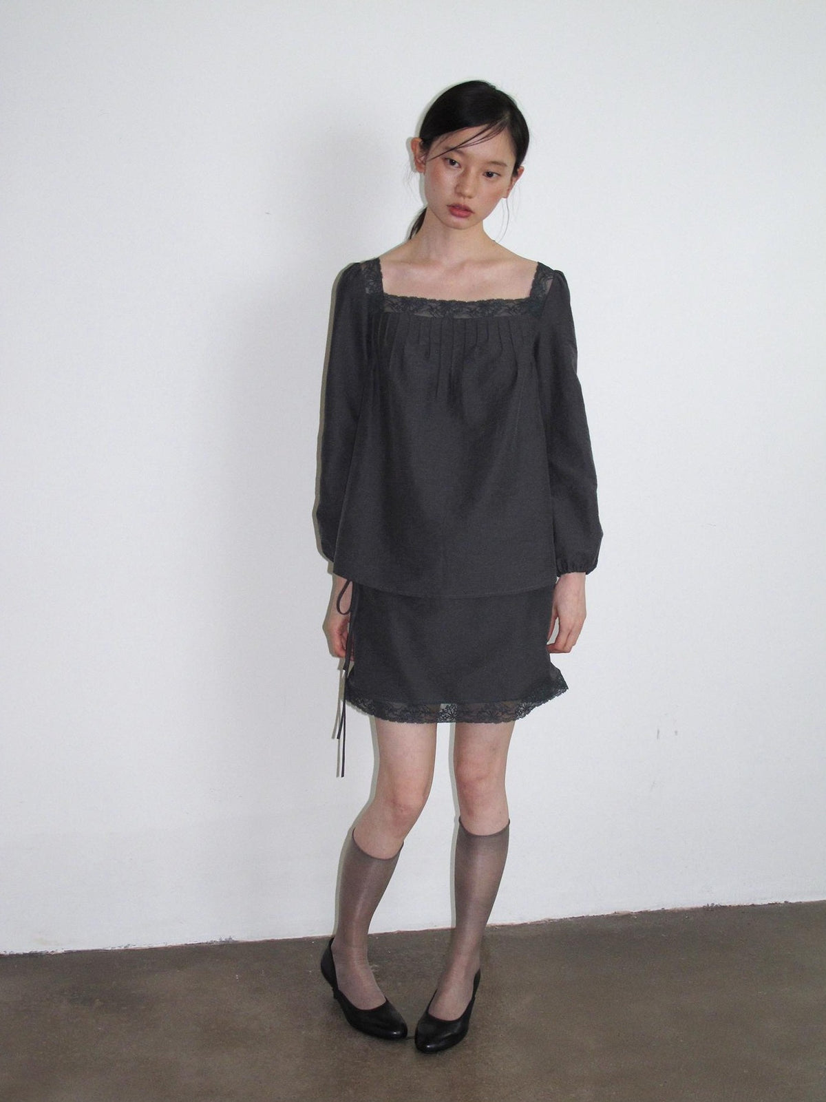 Dorydory Vintage Lace Trim A Line Tie Waist Women&