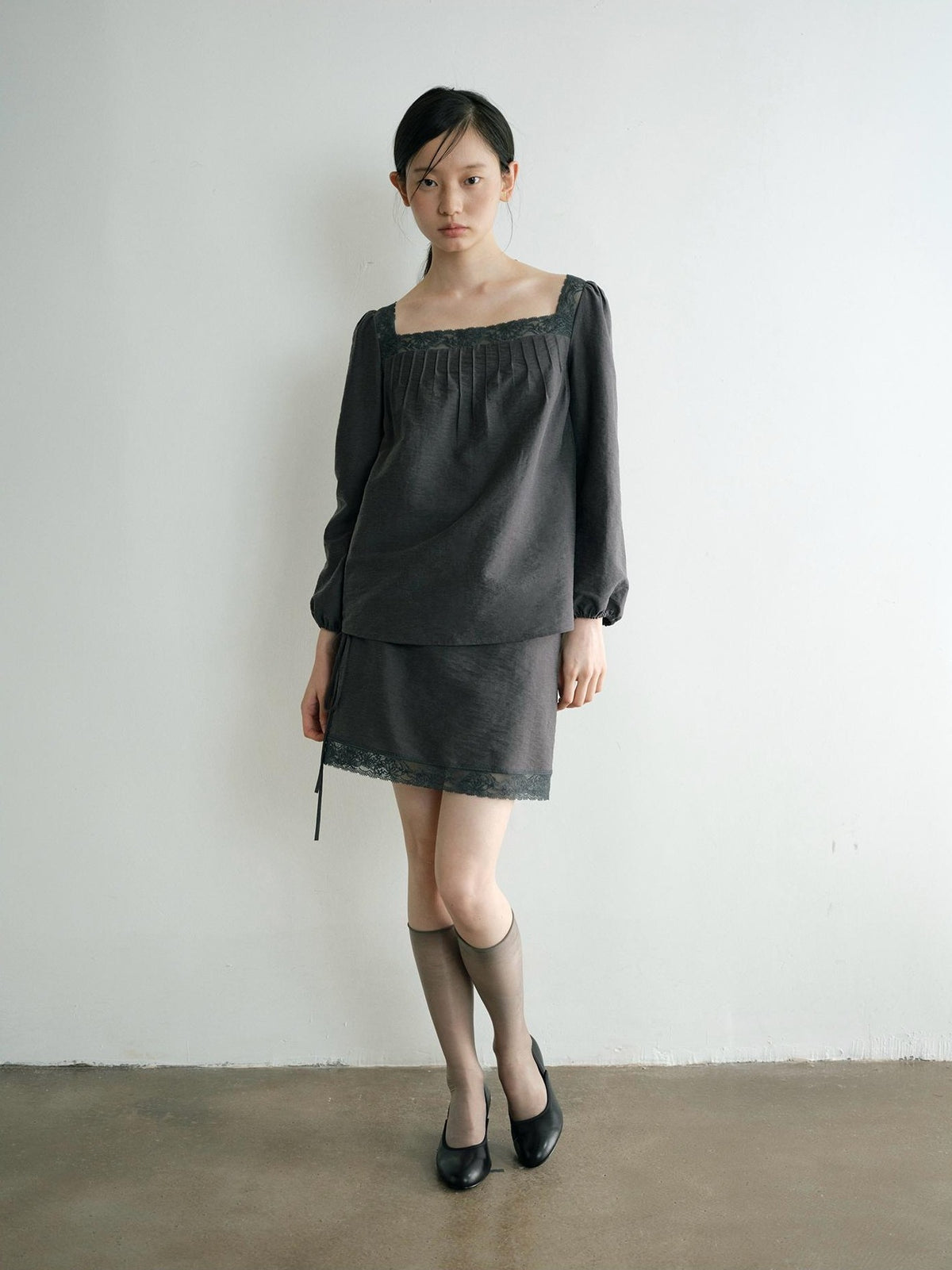 Dorydory Vintage Lace Trim A Line Tie Waist Women&