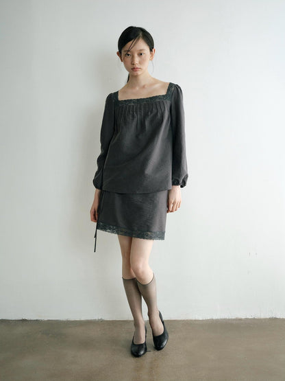 Dorydory Vintage Lace Trim A Line Tie Waist Women&
