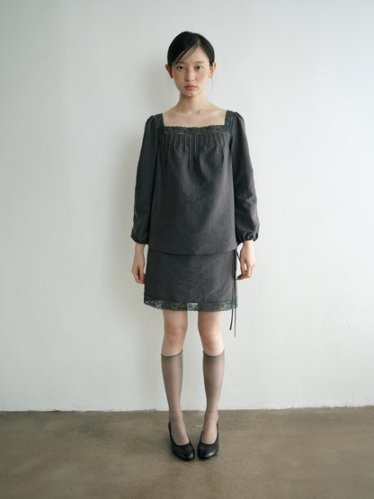 Dorydory Vintage Lace Trim A Line Tie Waist Women&