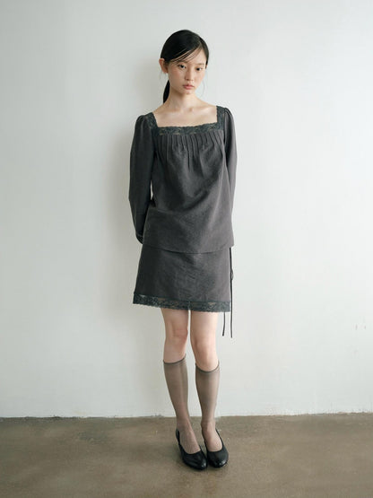 Dorydory Vintage Lace Trim A Line Tie Waist Women&