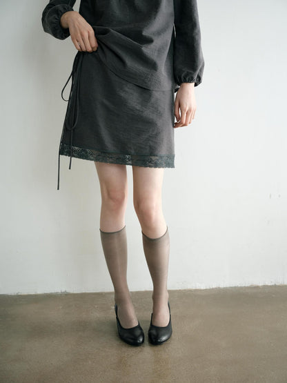 Dorydory Vintage Lace Trim A Line Tie Waist Women&