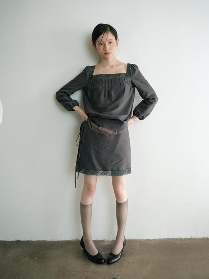 Dorydory Vintage Lace Trim A Line Tie Waist Women&