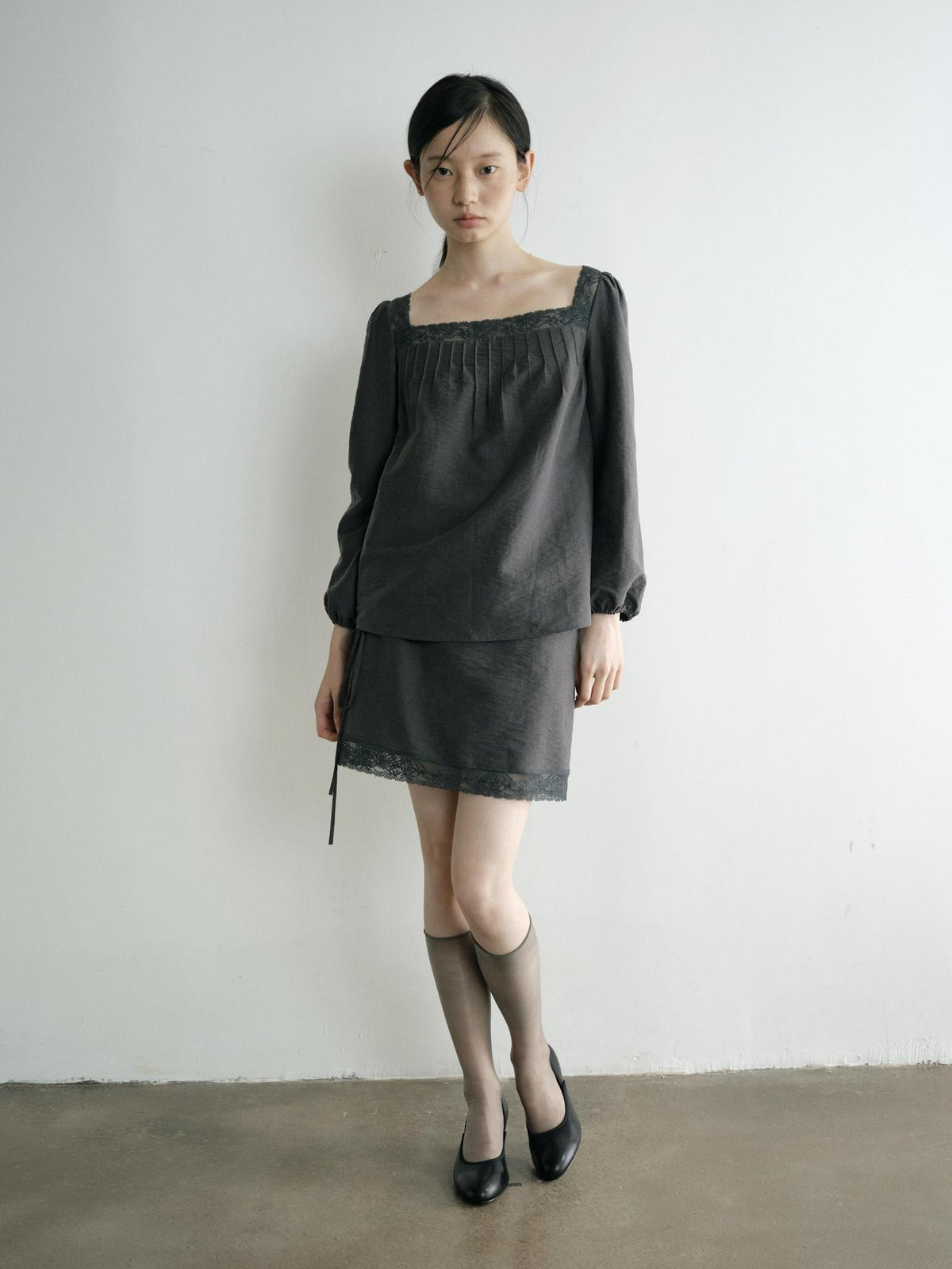 Dorydory Vintage Lace Trim A Line Tie Waist Women&