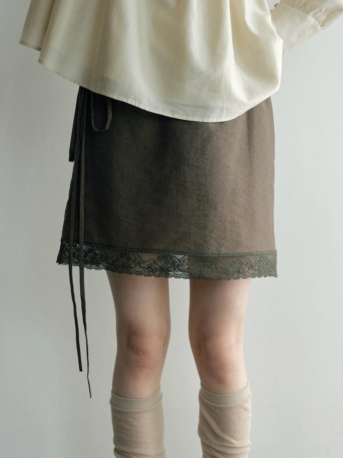 Dorydory Vintage Lace Trim A Line Tie Waist Women&