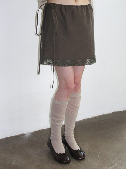 Dorydory Vintage Lace Trim A Line Tie Waist Women&