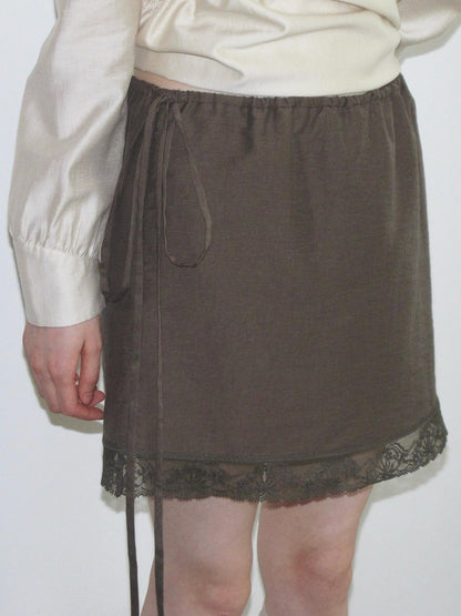 Dorydory Vintage Lace Trim A Line Tie Waist Women&