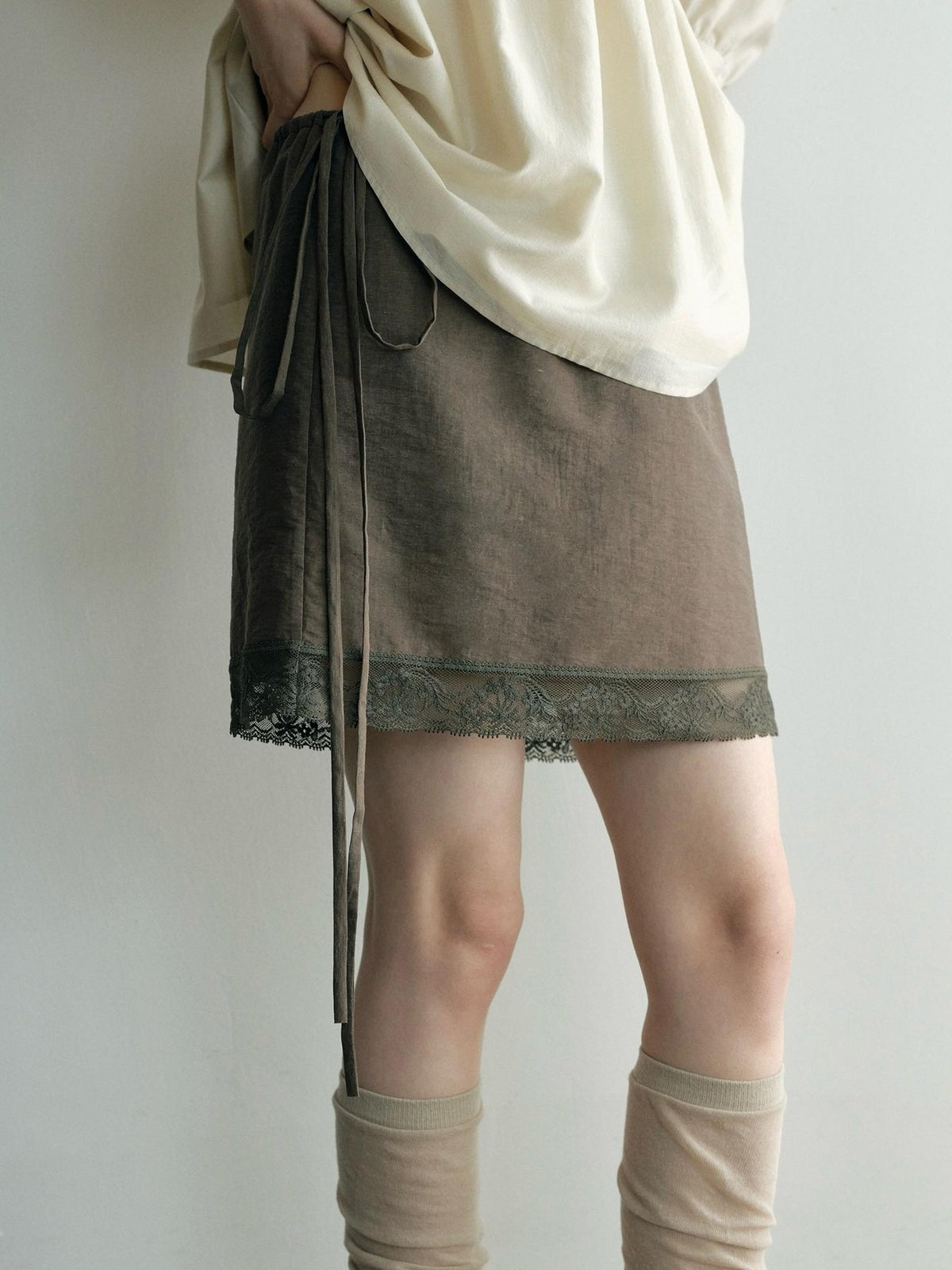 Dorydory Vintage Lace Trim A Line Tie Waist Women&