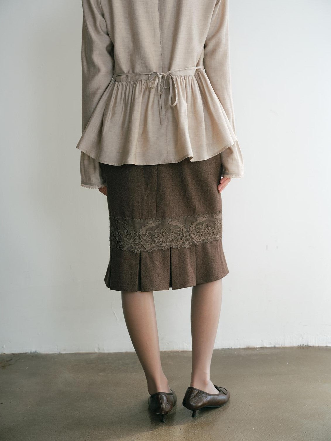 Dorydory Vintage Lace Trim Pleated Hem High Waist Mermaid Wool Women&