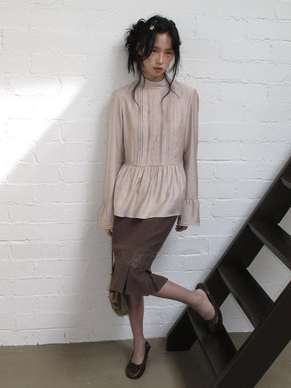 Dorydory Vintage Lace Trim Pleated Hem High Waist Mermaid Wool Women&