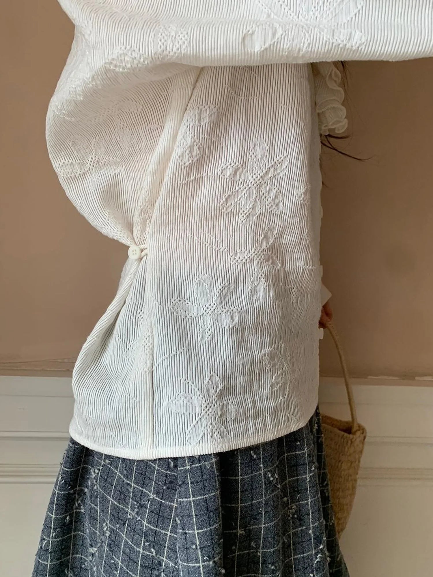 Vintage Lace Trimmed V-Neck Blouse With Floral Lace