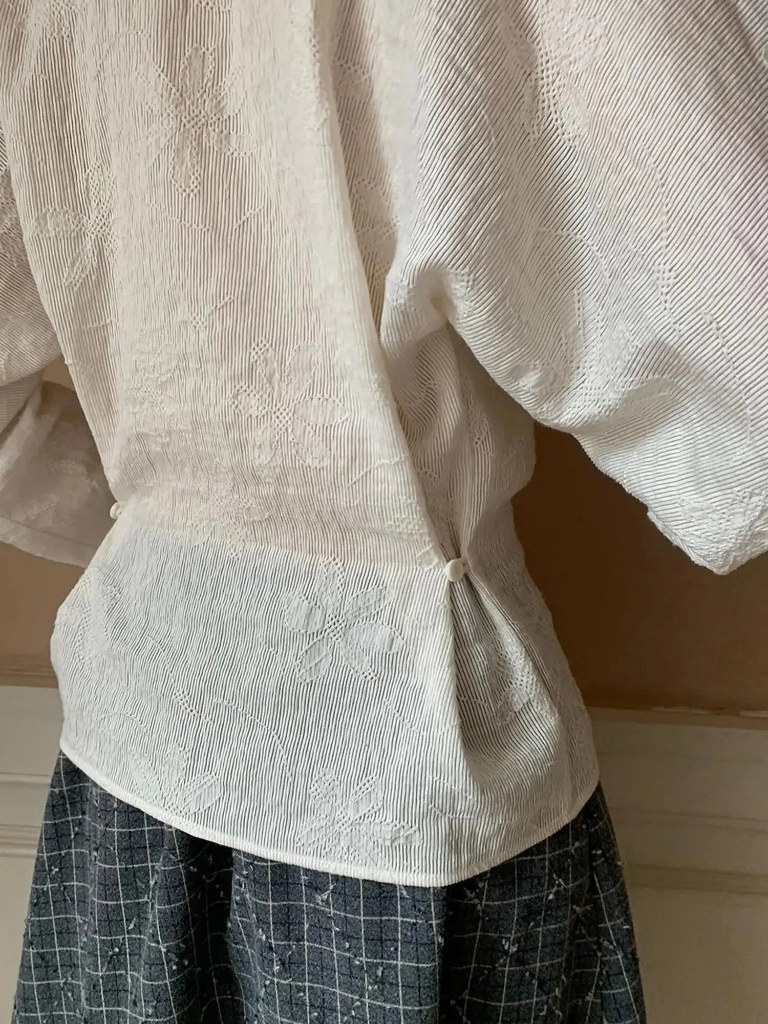 Vintage Lace Trimmed V-Neck Blouse With Floral Lace