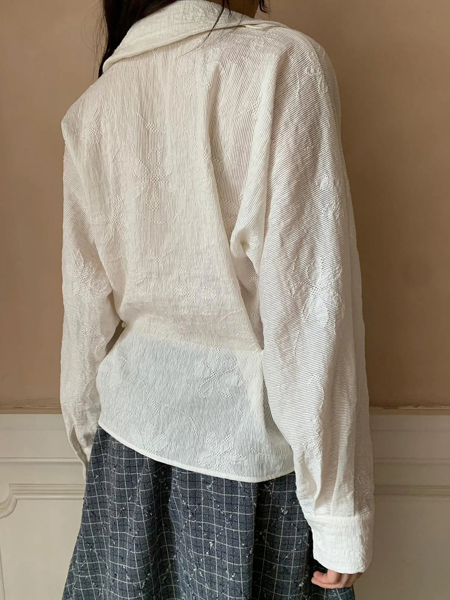 Vintage Lace Trimmed V-Neck Blouse With Floral Lace