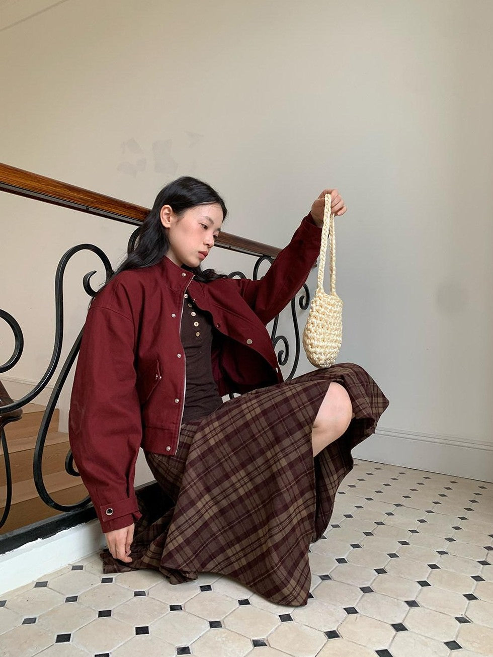 Dorydory Vintage Oversized Stand Collar Relaxed Short Unique Women&