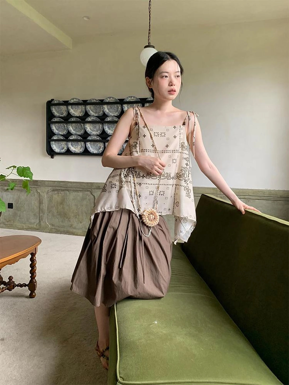 Vintage Paisley Silk Camisole Top With Low Back