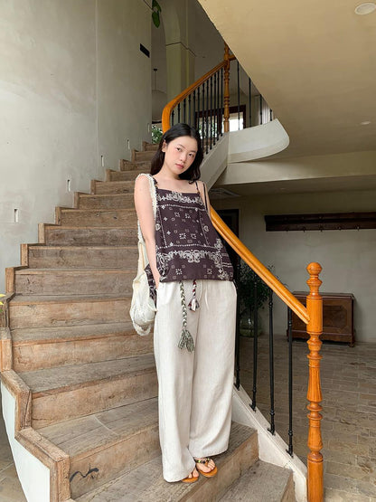 Dorydory Vintage Paisley Silk Camisole Top With Low Back