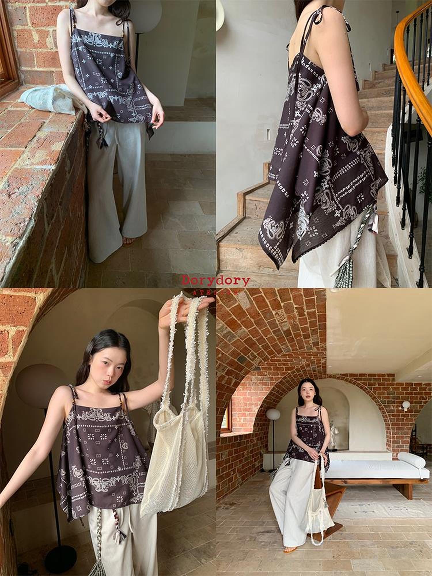 Dorydory Vintage Paisley Silk Camisole Top With Low Back
