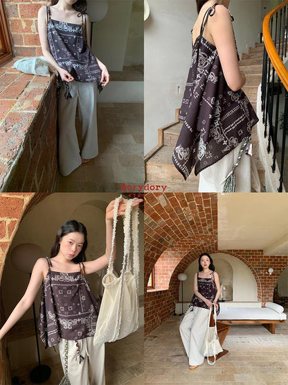 Dorydory Vintage Paisley Silk Camisole Top With Low Back