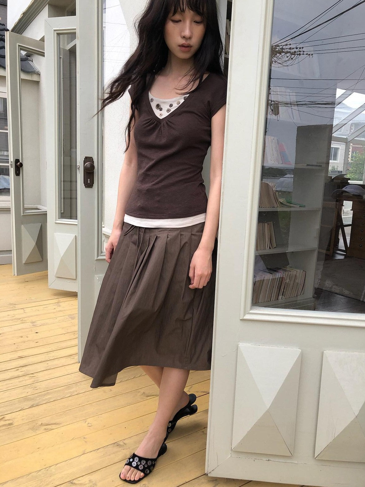 Dorydory Vintage Patchwork Button Faux Layered Women&