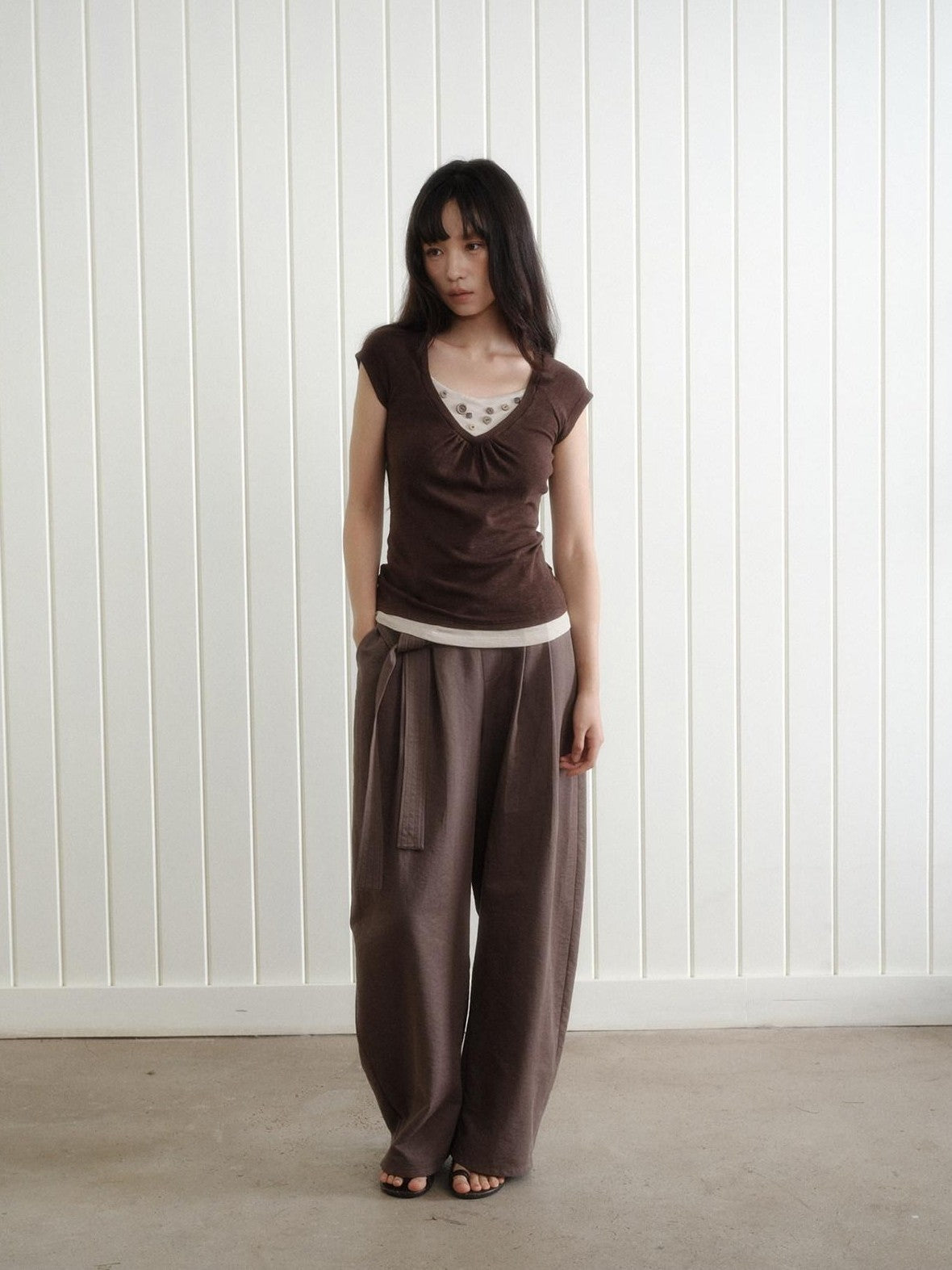 Dorydory Vintage Patchwork Button Faux Layered Women&