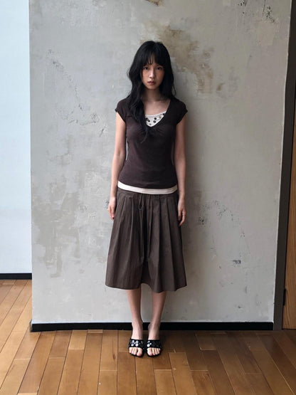 Dorydory Vintage Patchwork Button Faux Layered Women&